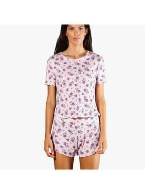 Plush Apparel Revolve Pink Floral Waffle Knit Pajama Shorts Loungewear Set S NWT